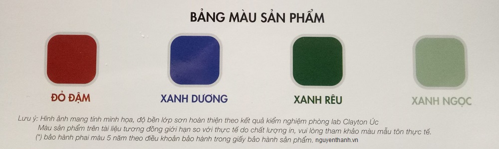 Bảng mã màu Tôn Úc Bluescope Zacs Bền Màu