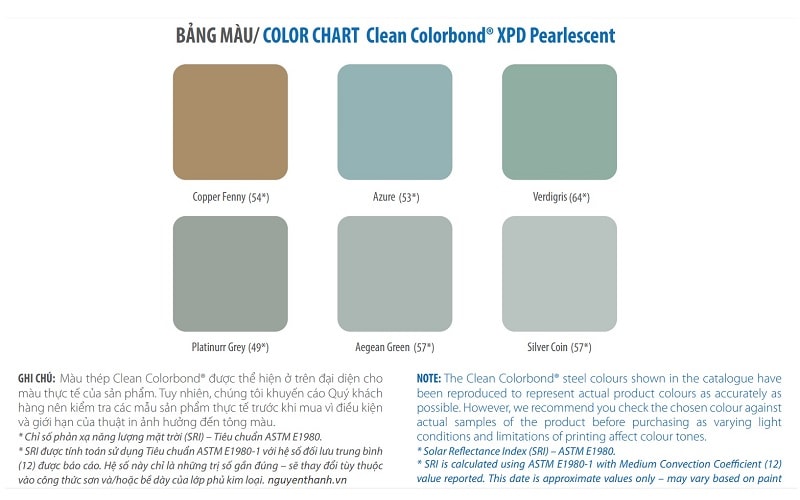 Bộ bảng mã màu Tôn Thép Colorbond XPD Pearlescent
