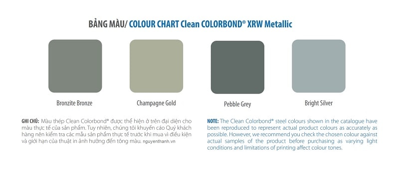 Bộ bảng mã màu Tôn Thép Colorbond XRW Metallic