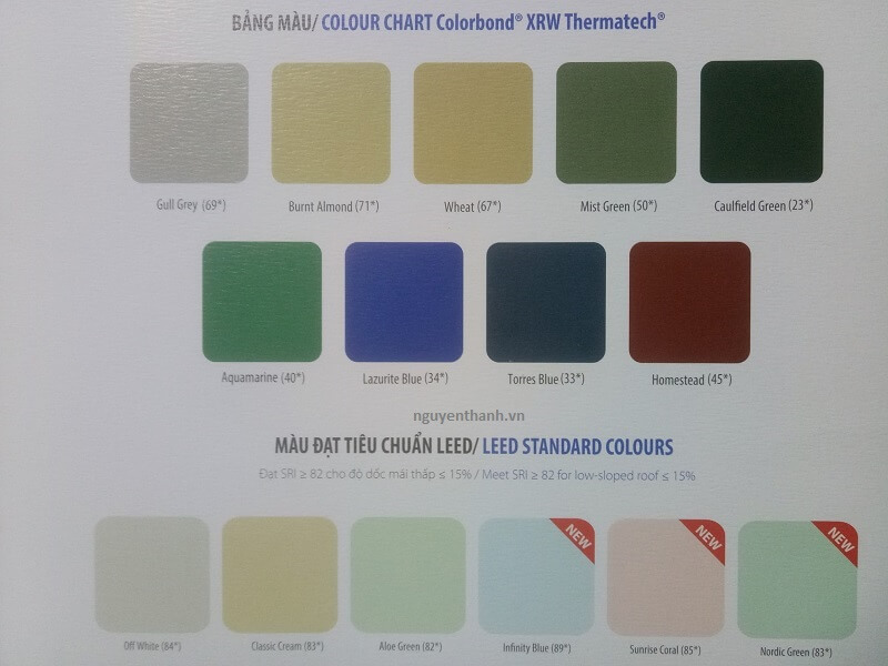 Bộ bảng mã màu Tôn Thép Colorbond XRW Thermatech Bộ bảng mã màu Tôn Thép Colorbond XRW Thermatech