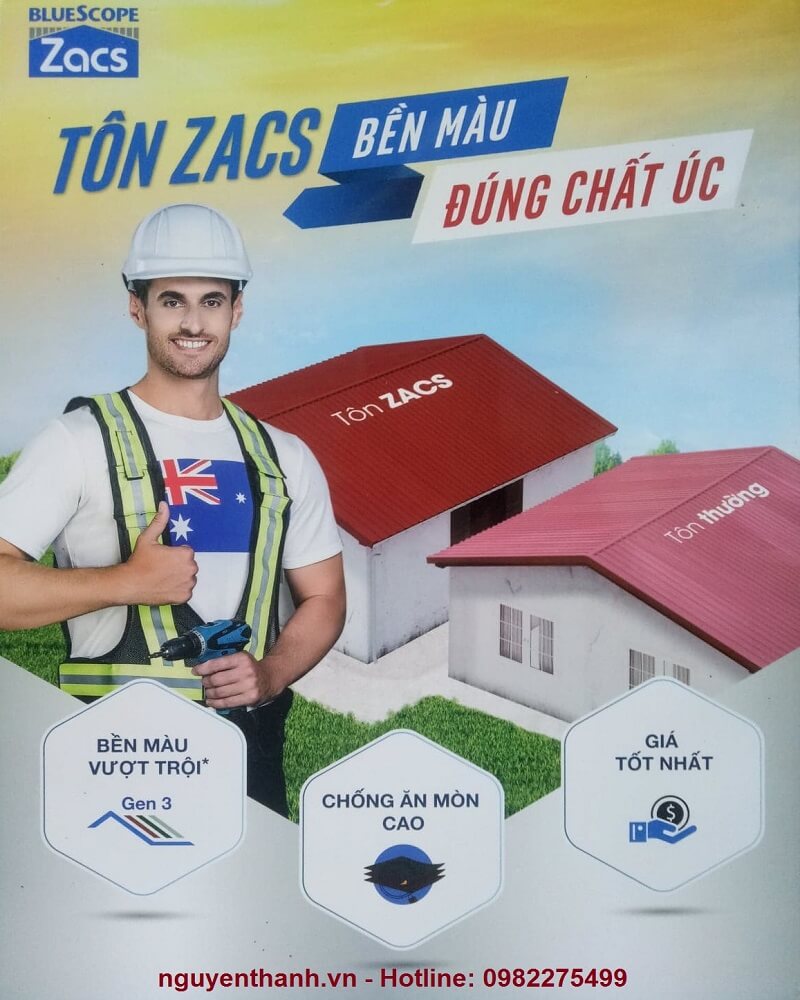 Sản phẩm Tôn Úc Bluescope Zacs Bền Màu AZ70